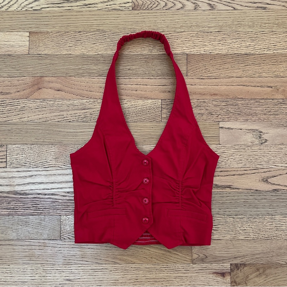 Modern Red Pleated & Stretchy Vest